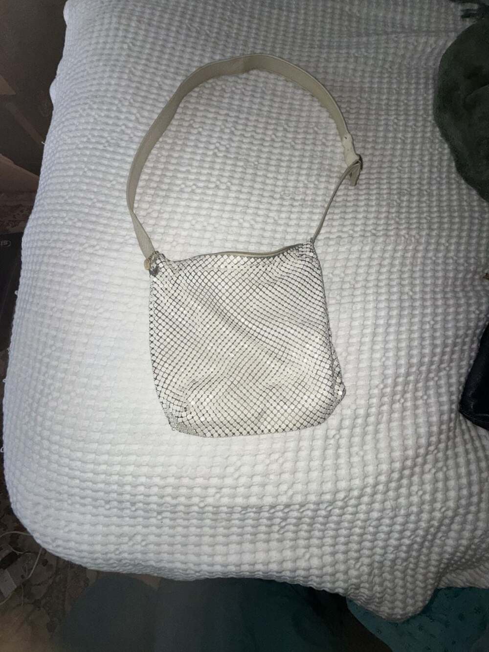 Vintage Whiting & Davis White Metal Mesh Crossbody Shoulder Bag